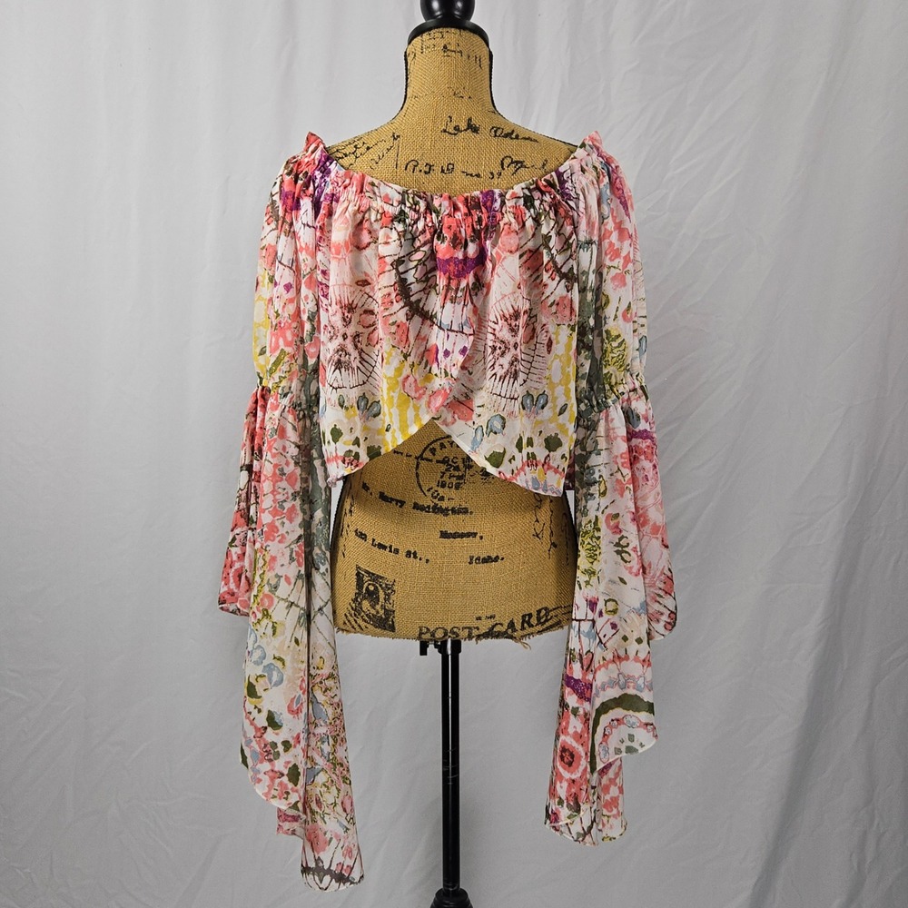 Live 4 Truth Women's Floral Cottagecore Off Shoulder Top L Bell Sleeve Boho - Picture 3 of 10